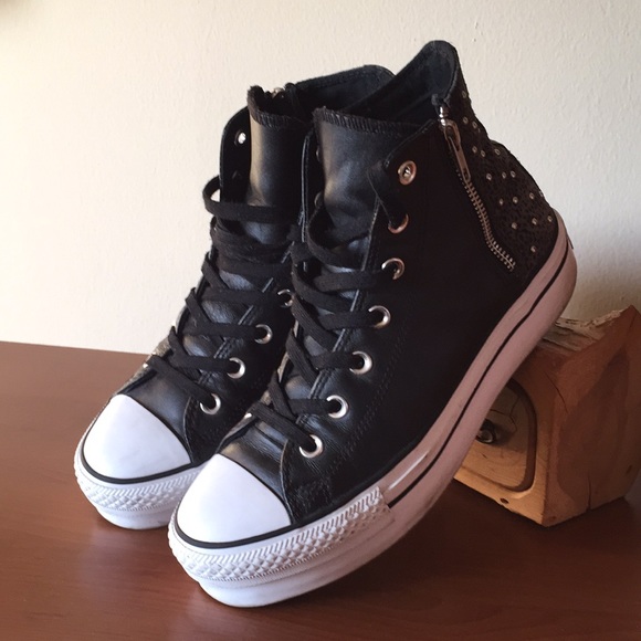 converse platform leather black